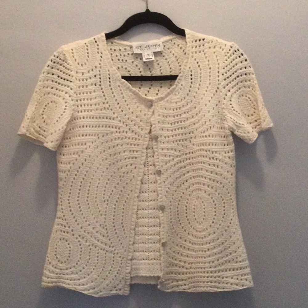 St. John Collection crocheted cardigan and shell.